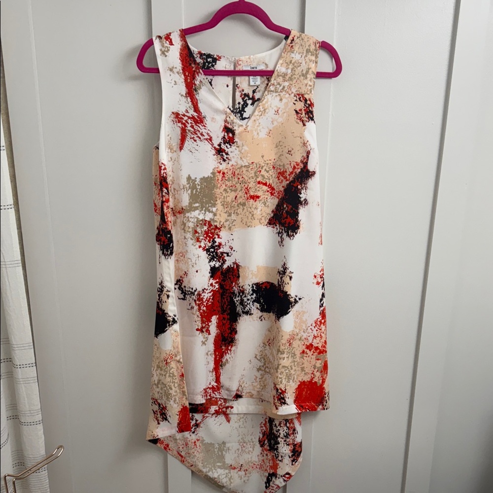 Bar III Red and Beige Abstract High Low Dress